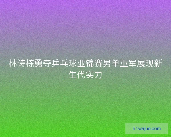 林诗栋勇夺乒乓球亚锦赛男单亚军展现新生代实力